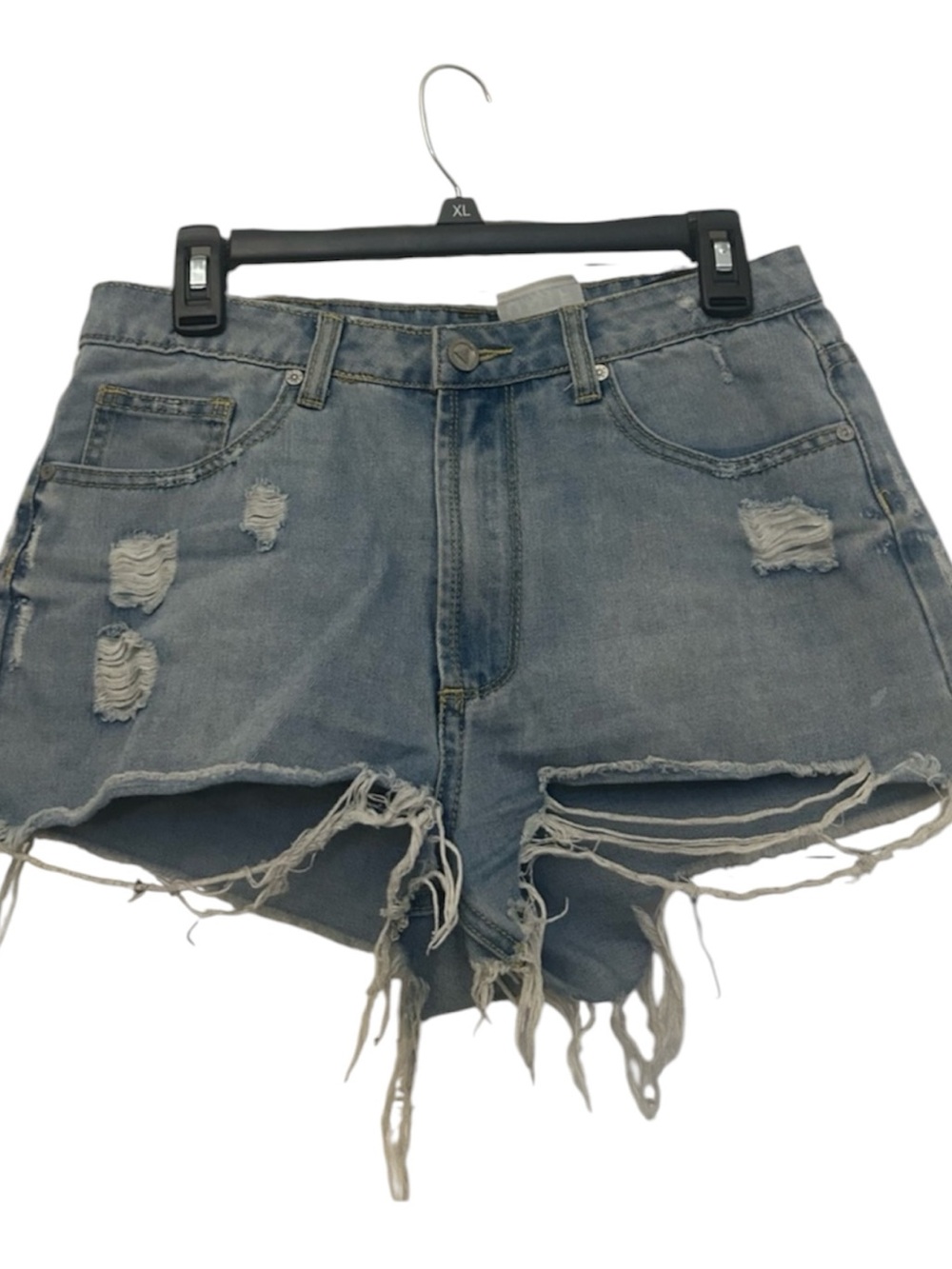 UNIF Distressed Light Blue Denim Jean Shorts